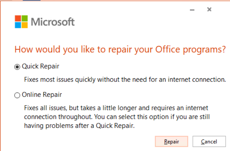 Microsoft 365 Quick Repair - Microsoft Community