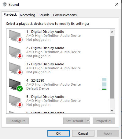 Computer Only Plays Back Sound Through Monitor Which Has No Speakers Microsoft Community