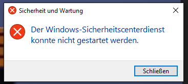 Windows Sicherheitscenter Fehler