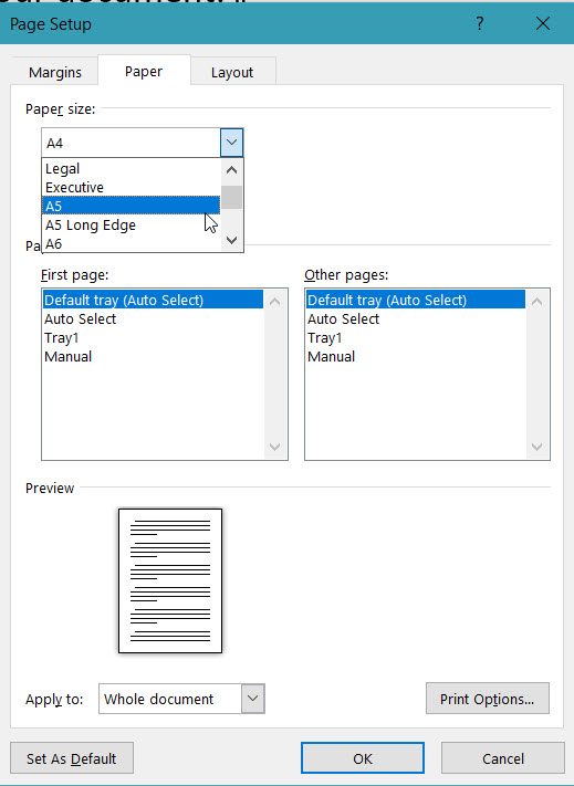 A5 paper size option not available in Word 2010 - Microsoft Community