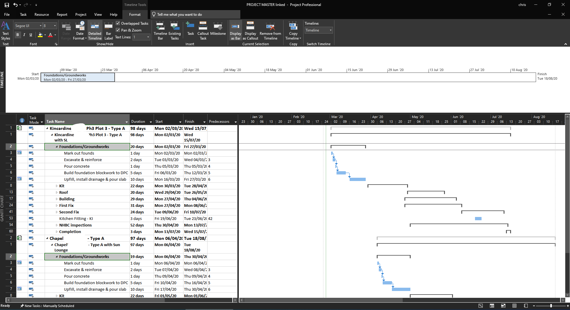 MS Project 2019 Master Project Sub Project Tasks Not showing