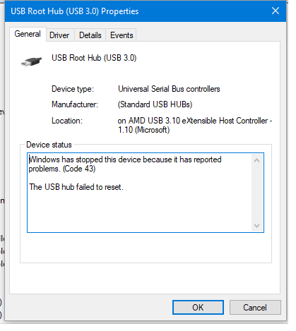 My USB Back ports stops working USB Root Hub has failed to reset