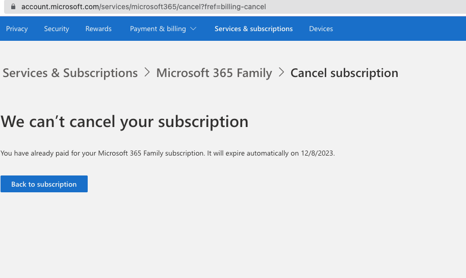 Microsoft Does Not Allow Me To Cancel My Subscription , Why ...