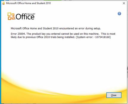 Error 25004. While installing Office 2010 on Windows 10 - Microsoft  Community