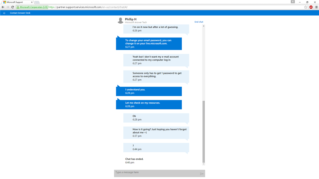 Microsoft help desk chat
