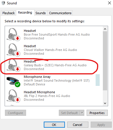 galaxy buds microphone windows 10
