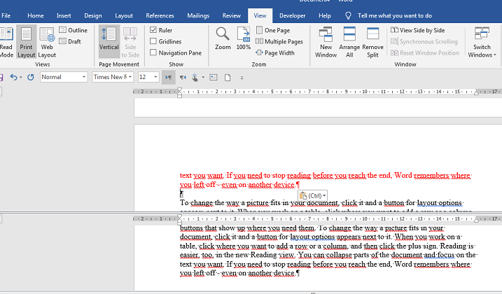 Ms Word 2016 Split Screen text movement - Microsoft Community