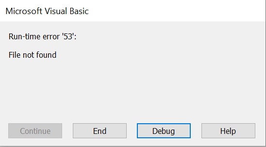 Microsoft visual basic runtime error 53 on a mac