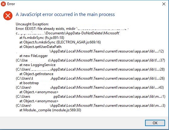 Teams Javascript Error Windows 10 1709 Microsoft Community