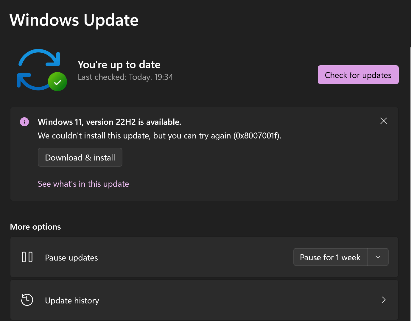 Windows 11 22h2 Update Error - 0x8007001f - Microsoft Community