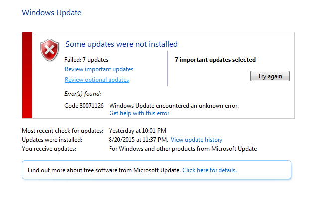 Windows Update Failed To Install Error_80071126 - Microsoft Community