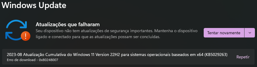 Está dando erro para baixar a atualização - Microsoft Community