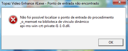 Erro: Não foi possível localizar o ponto de entrada do procedimento