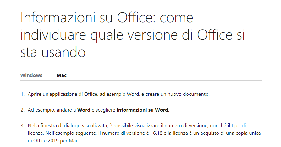 Informazioni su Office: come individuare quale versione di Office si sta  usando - Supporto tecnico Microsoft