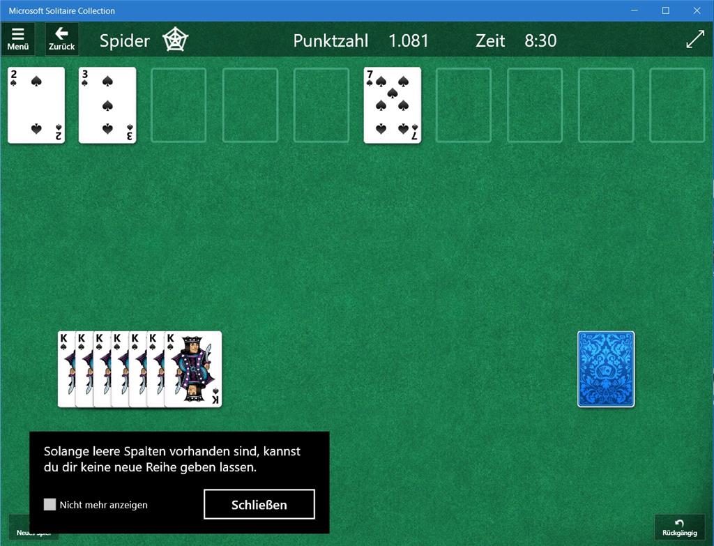 Microsoft Solitaire Collection geht nicht weiter