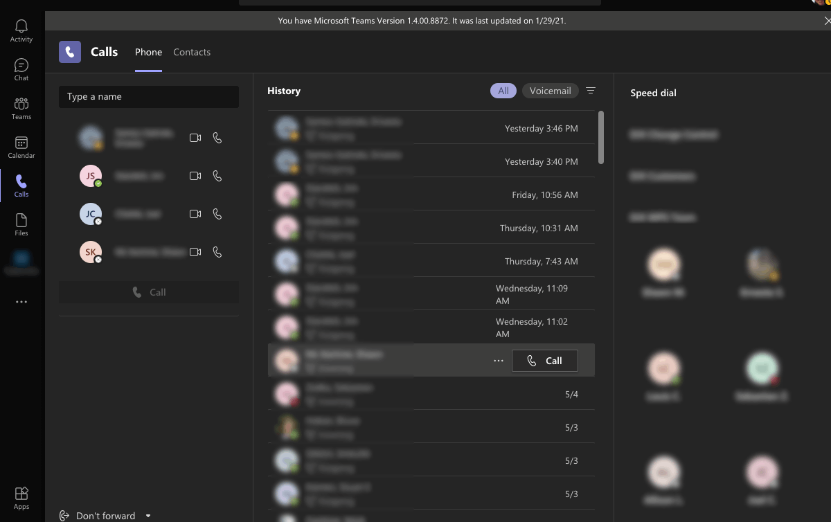 Teams 1.4.00.8872 Speed Dial changes - Microsoft Community
