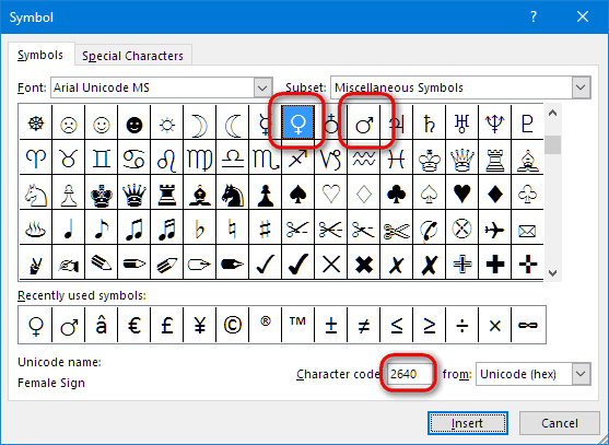 Male Female Symbols For Ms Excel 2016 Microsoft Community 1271