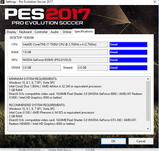 Pro Evolution Soccer 2017 System Requirements