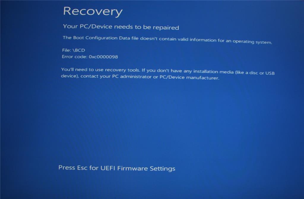 Latest win 10 update caused blue screen No OS File BCD Missing error ...