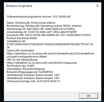 Windows 10 lässt sich nicht aktivieren (0x803fa067)