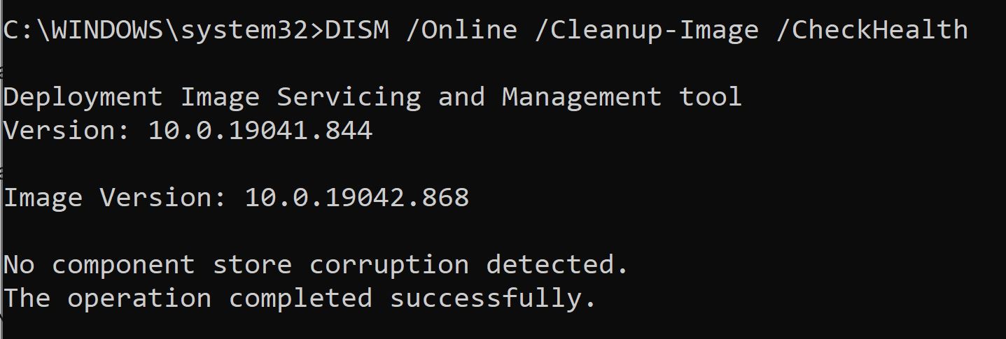 Неизвестный параметр cleanup image. DISM /online /Cleanup-image /CHECKHEALTH.