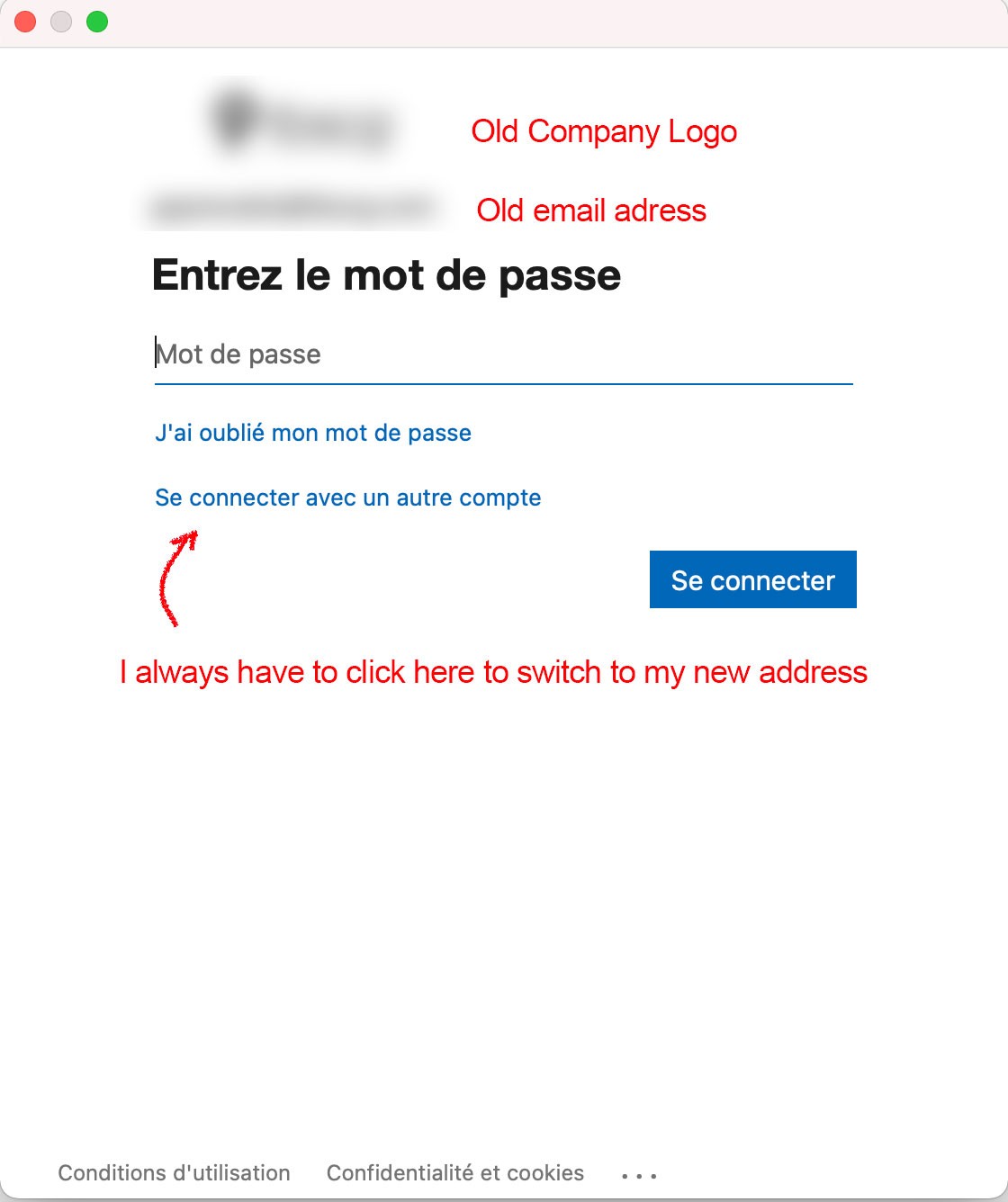 My old company email address comes back by default, how can I