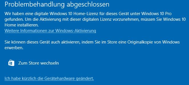 Windows 10 pro Aktivierung nach Umbau der Systemplatte in anderen Rechner schlägt fehl