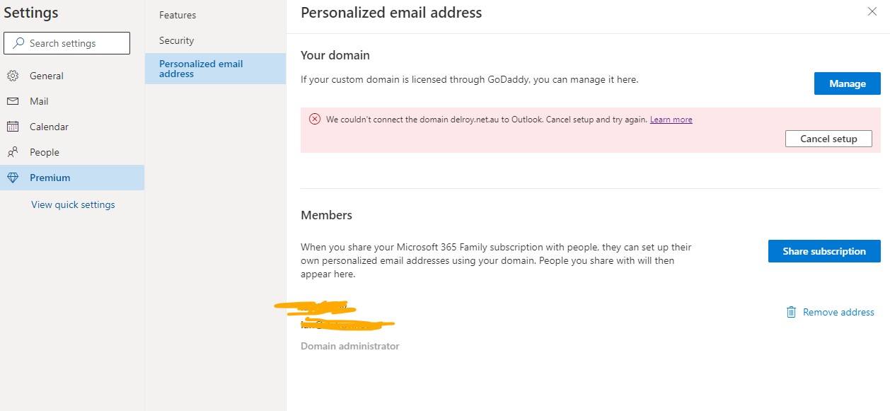 Outlook Premium Domain Issue - Microsoft Community