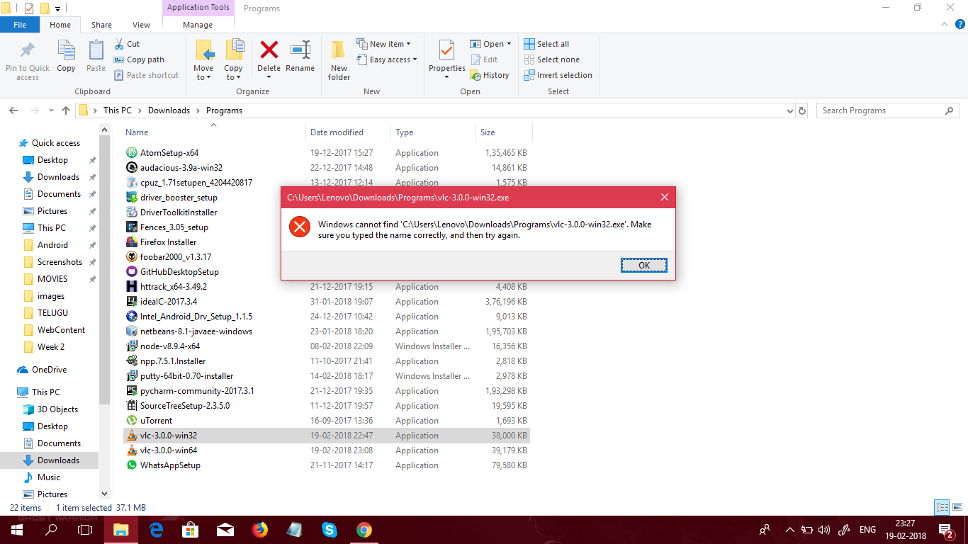 Windows Cannot Find C:\users\lenovo\downloads\prog-name - Microsoft 