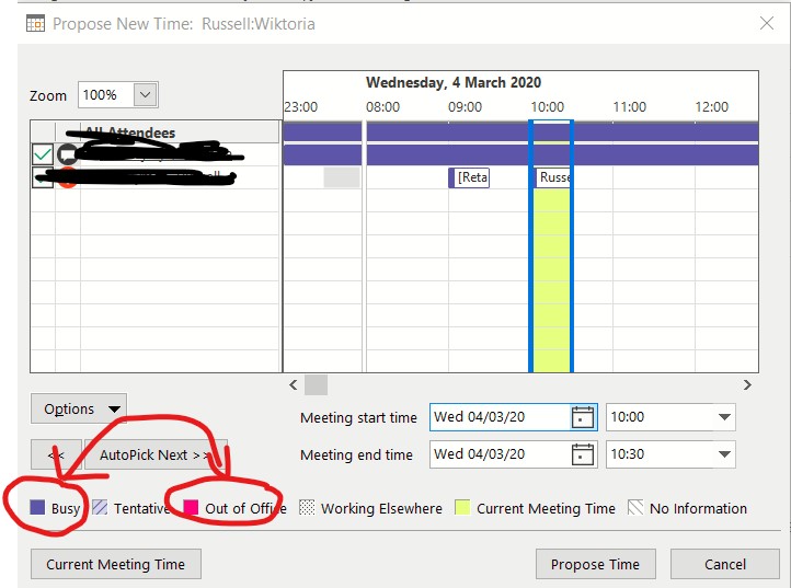 How can i change the colors in Outlook Scheduling Assistant as these