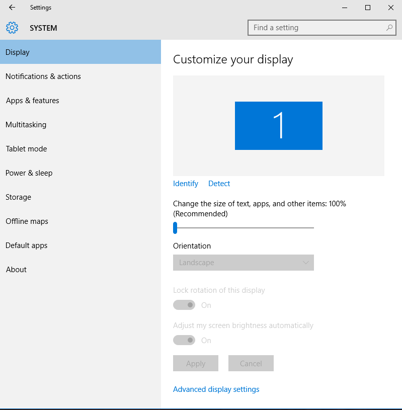 Display settings. Advanced display settings Windows 10. Windows 8 settings. Change the Size of text, apps, and other items. MS-settings: display.