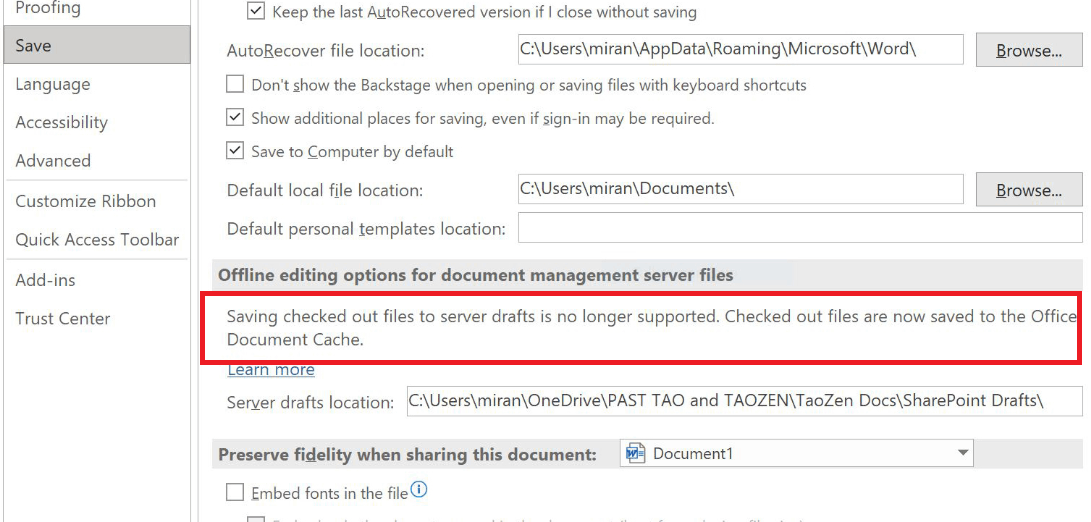 The server drafts location you entered for offline editing is not -  Microsoft Community