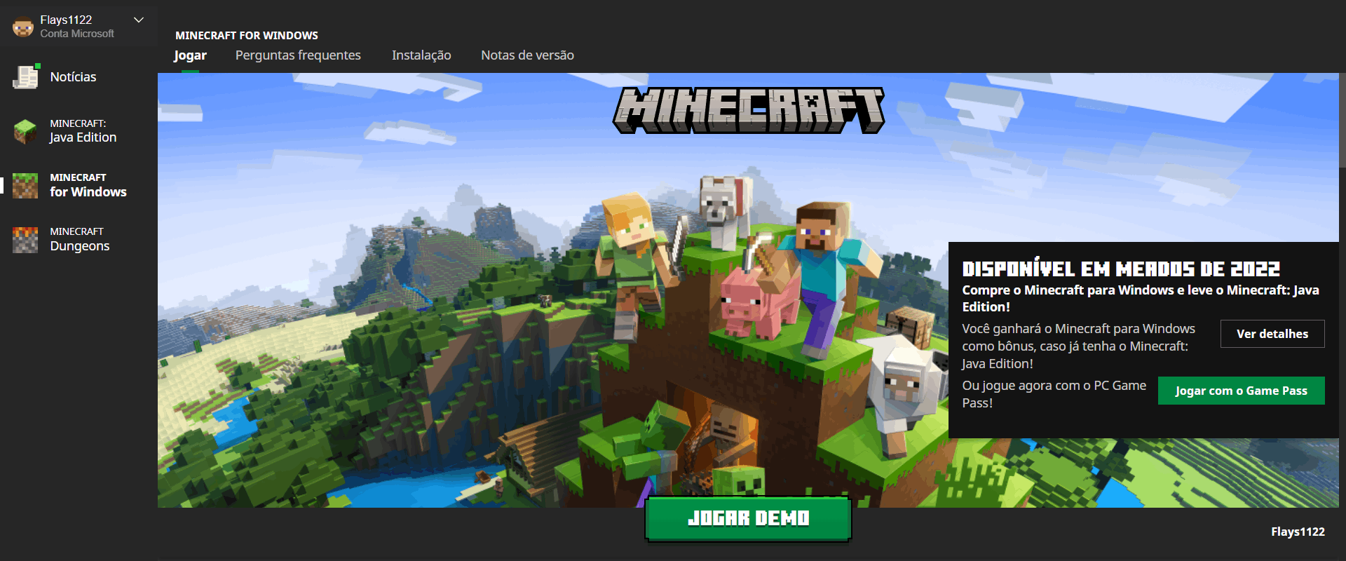 O meu Minecraft bedrock não está instalando - Microsoft Community