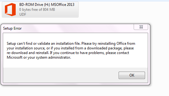 Office 2013  error 