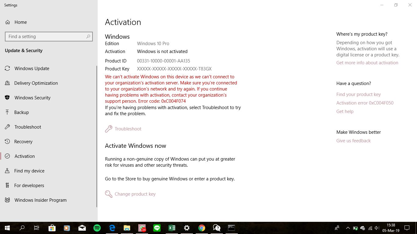 windows 10 activation error (0xC004F074) - Microsoft Community