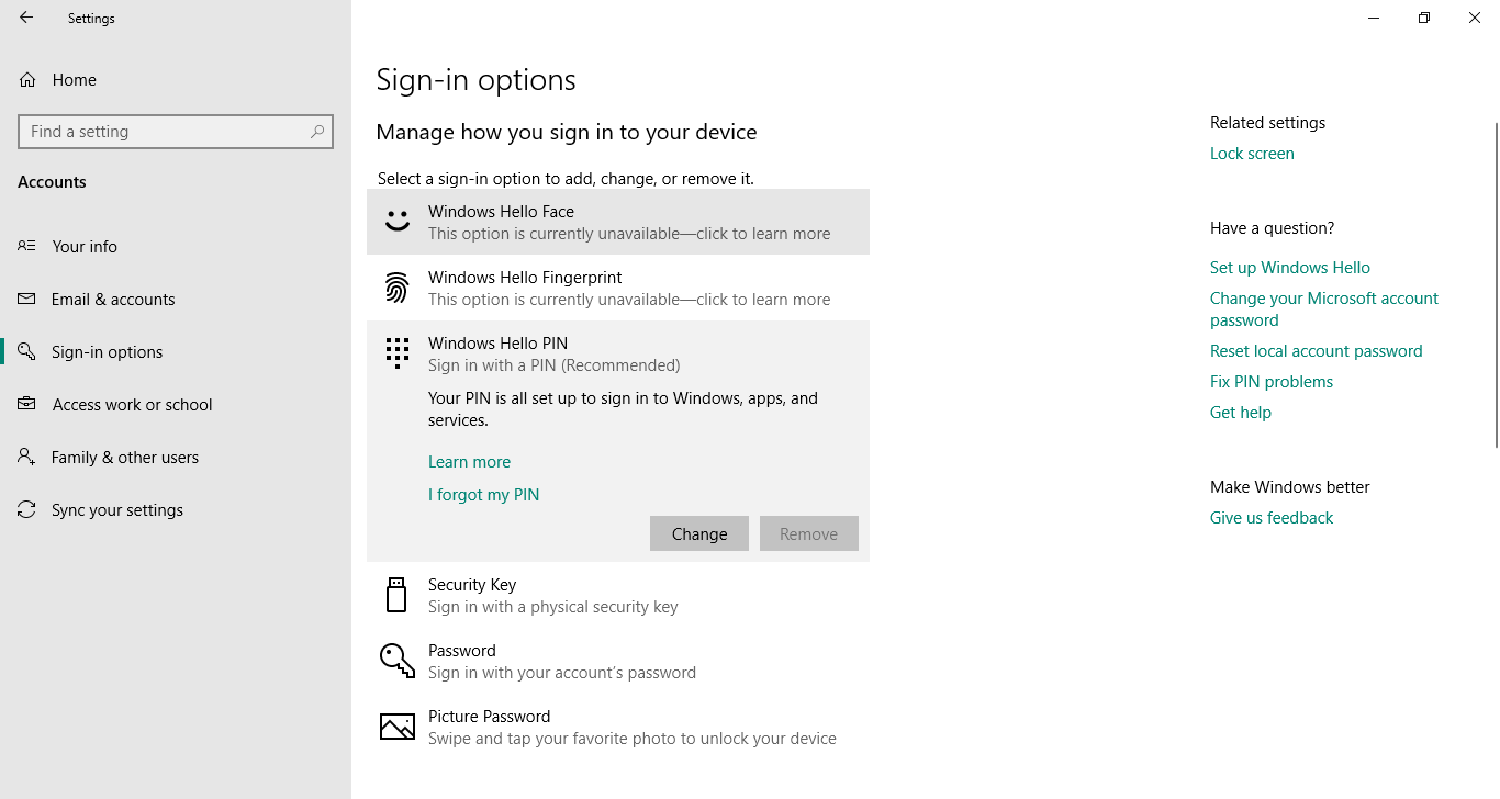 remove Windows Hello PIN - Microsoft Community