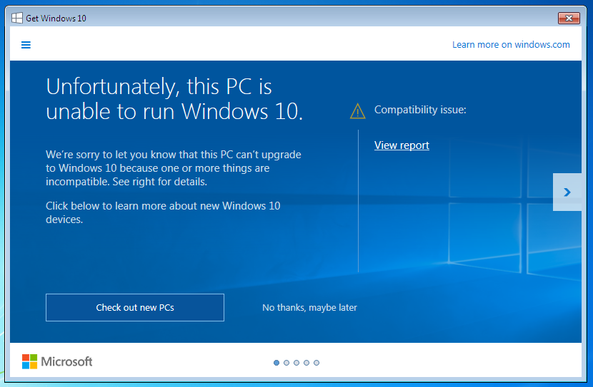 Windows 10 Upgrade Compatibility Report