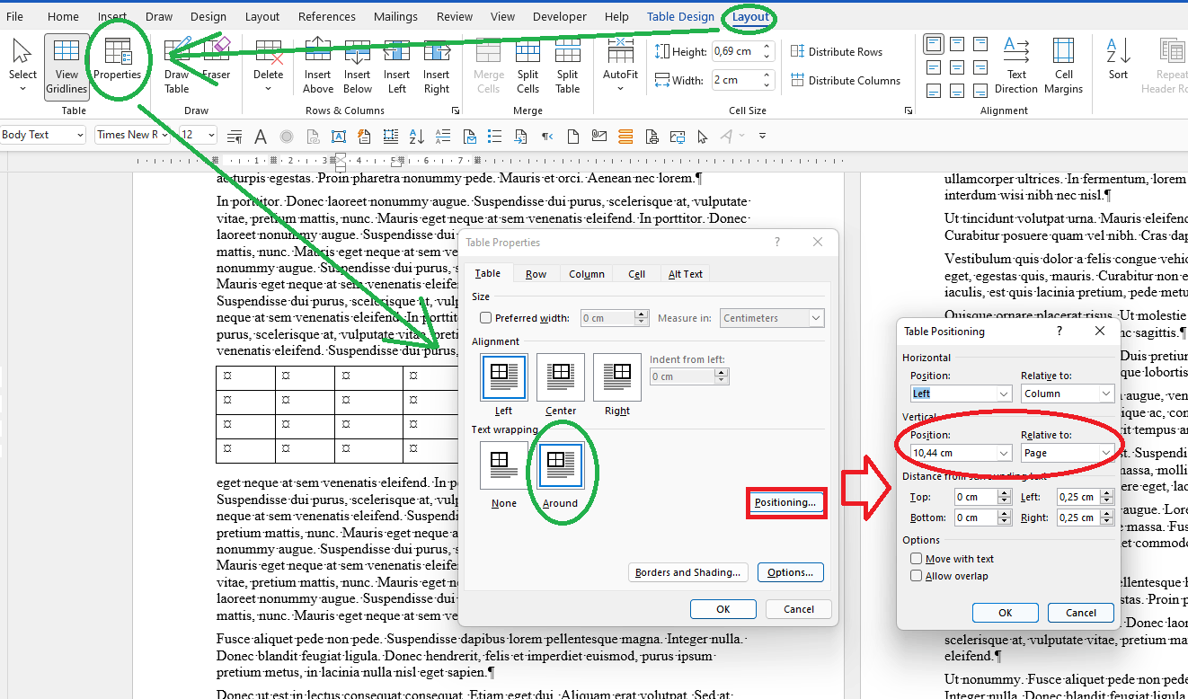 Text Wrapping around a tabe in Word - Microsoft Community