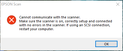 Epson Scan displays the error &ldquo;Cannot communicate with the scanner 