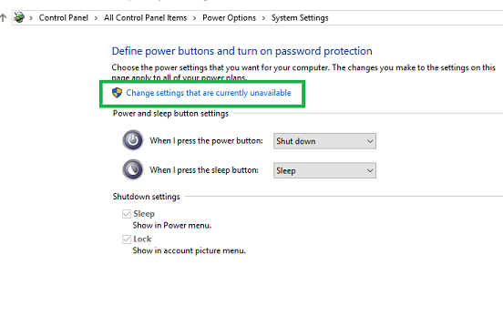 Change settings that are currently unavailable&quot; is not shown in 