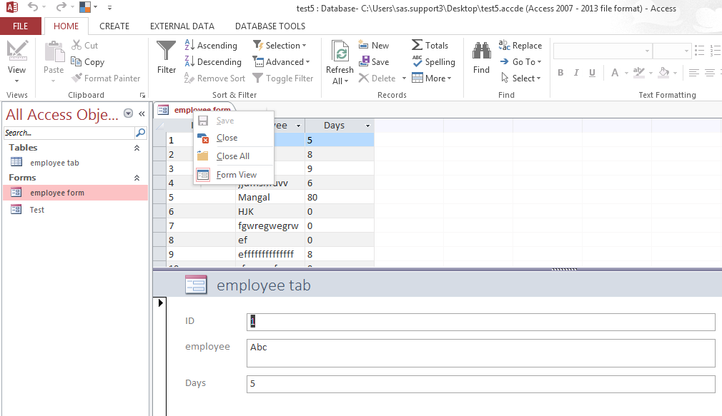 How to enable save functionality in accde file ? As it works in accdb ...