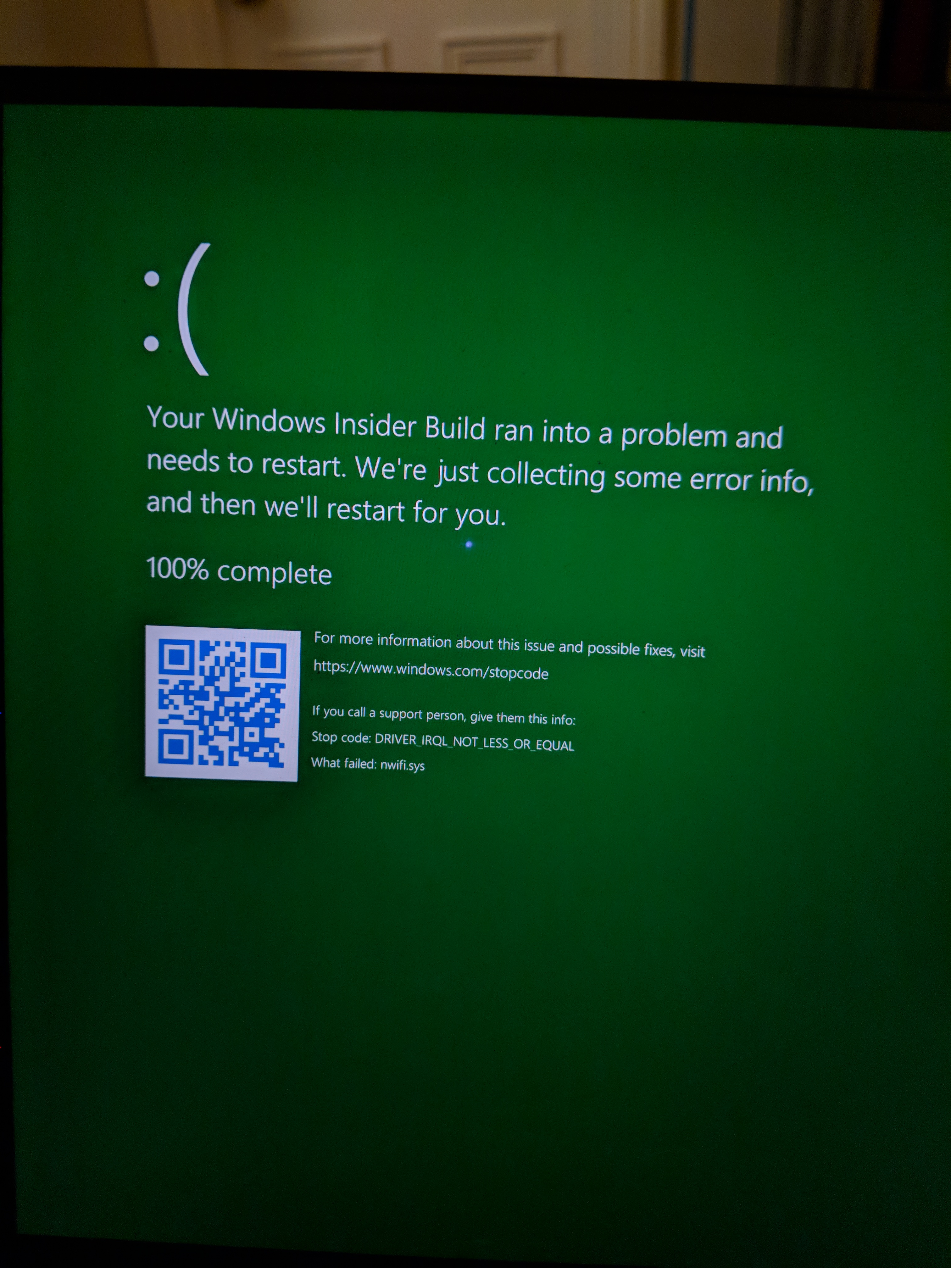 Green Screen Of Death Related To Wifi I Think At Least Microsoft Community