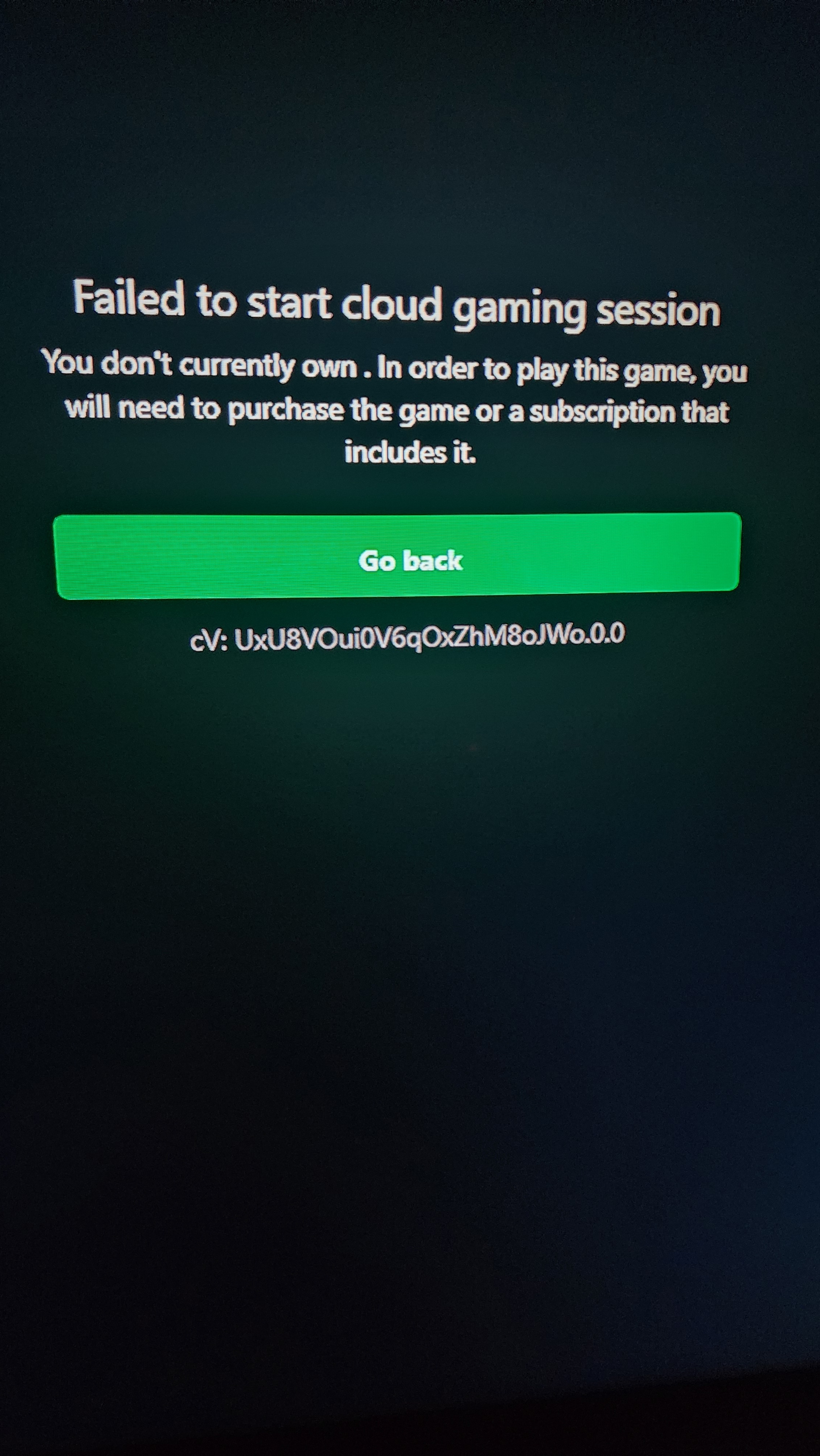 Failed to start cloud gaming session. You are signed in on