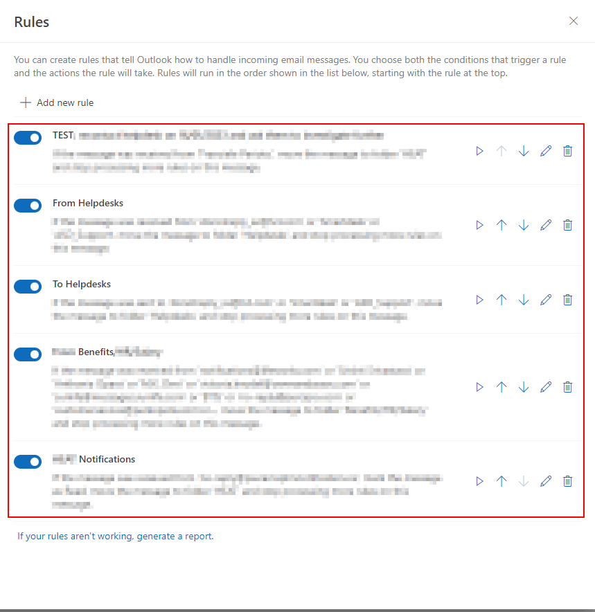 My Outlook Web App for business rules disappeared Microsoft