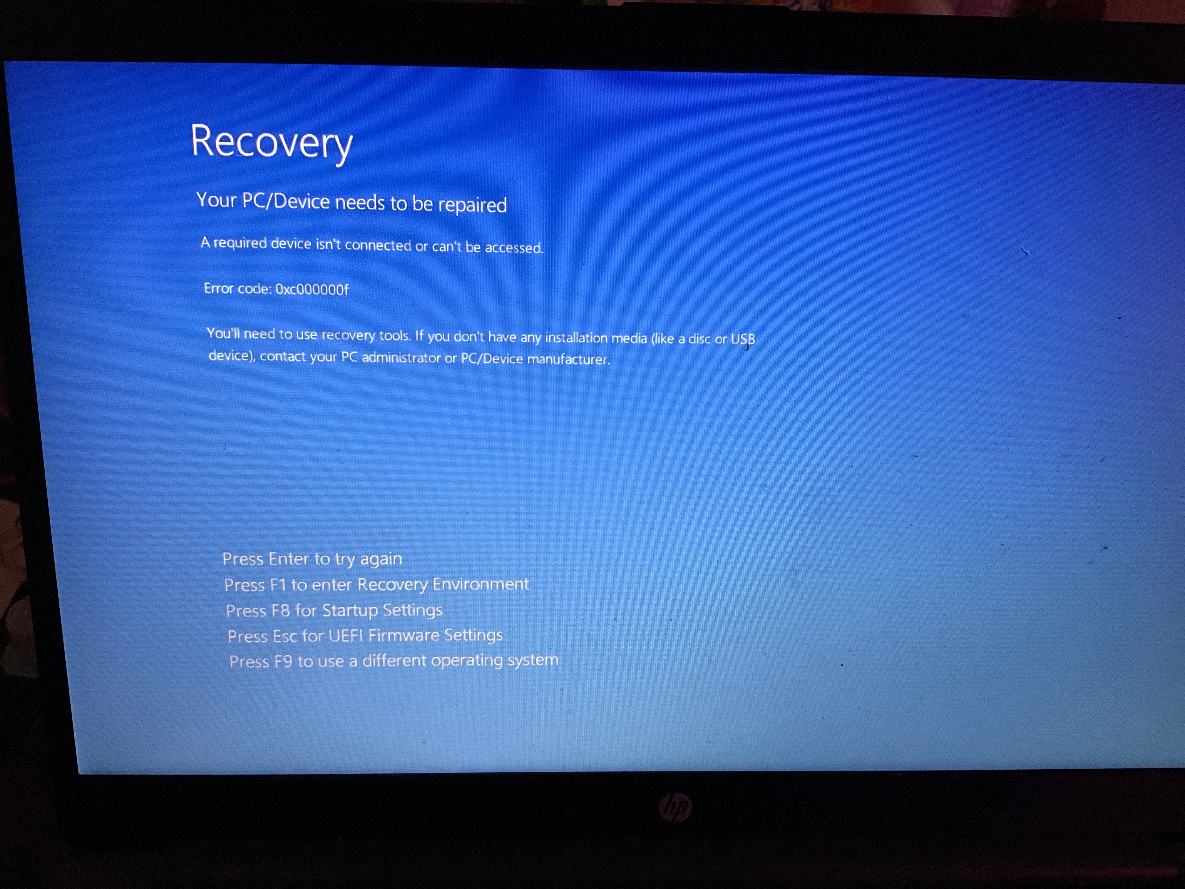 How do I fix this pc/ device needs to be repaired error code 