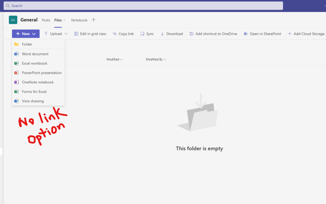Unable to create a link in files of a Teams channel Microsoft Community