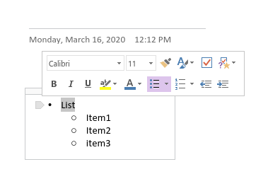 Onenote outline text box