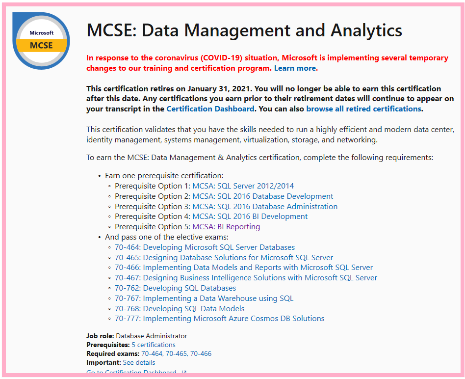 Bemiddelaar Schepsel Nationaal volkslied MCSE: Data Management & Analytics certification requirements - Training,  Certification, and Program Support