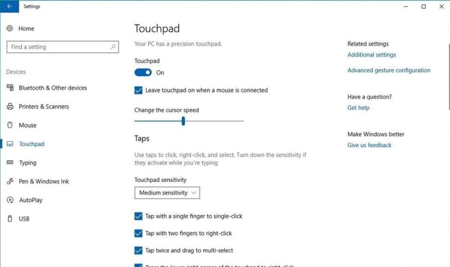 Precision Touchpad settings missing after update