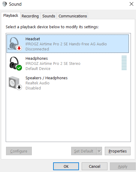 Windows 10 not online picking up bluetooth headphones